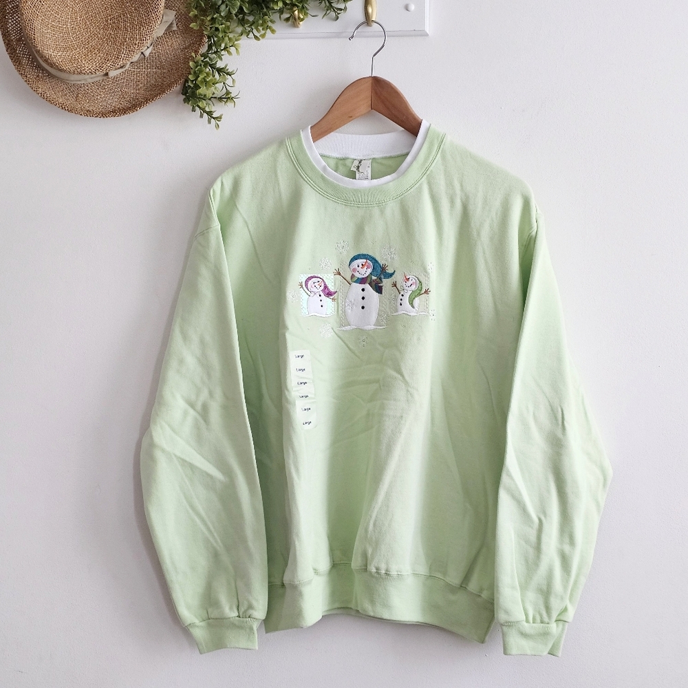 ❄️ NWT Y2K Decorated Originals Snowman Christmas Sweatshirt Large Green Holiday
